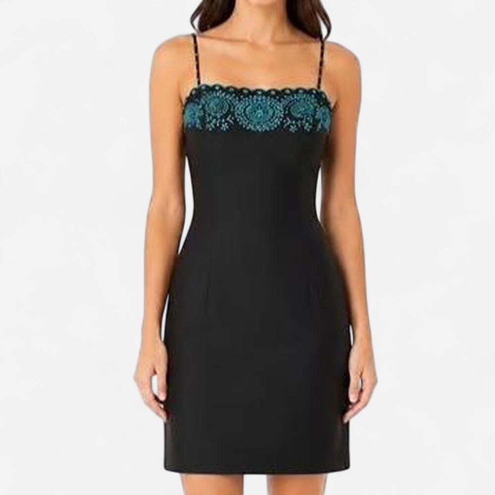 Vintage Ann Taylor 100% Silk Beaded Slip Dress Black and Blue 90s size 12